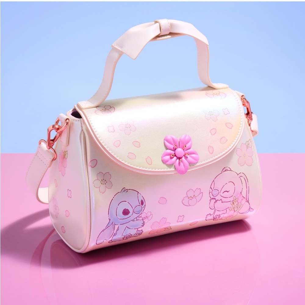 Disney Loungefly Stitch & Angel Cherry Blossom Bow Handle Crossbody Bag